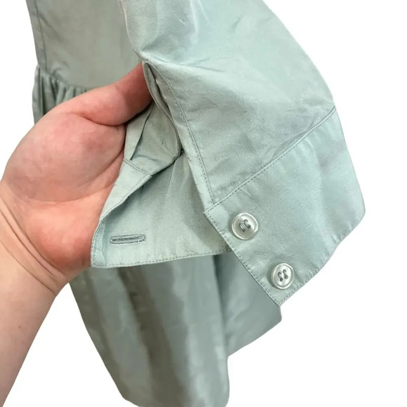 Rickie Freeman for Teri Jon Teal Blue Green Drop Waist Shirtdress Silk Size‎ 10 - Picture 7 of 13